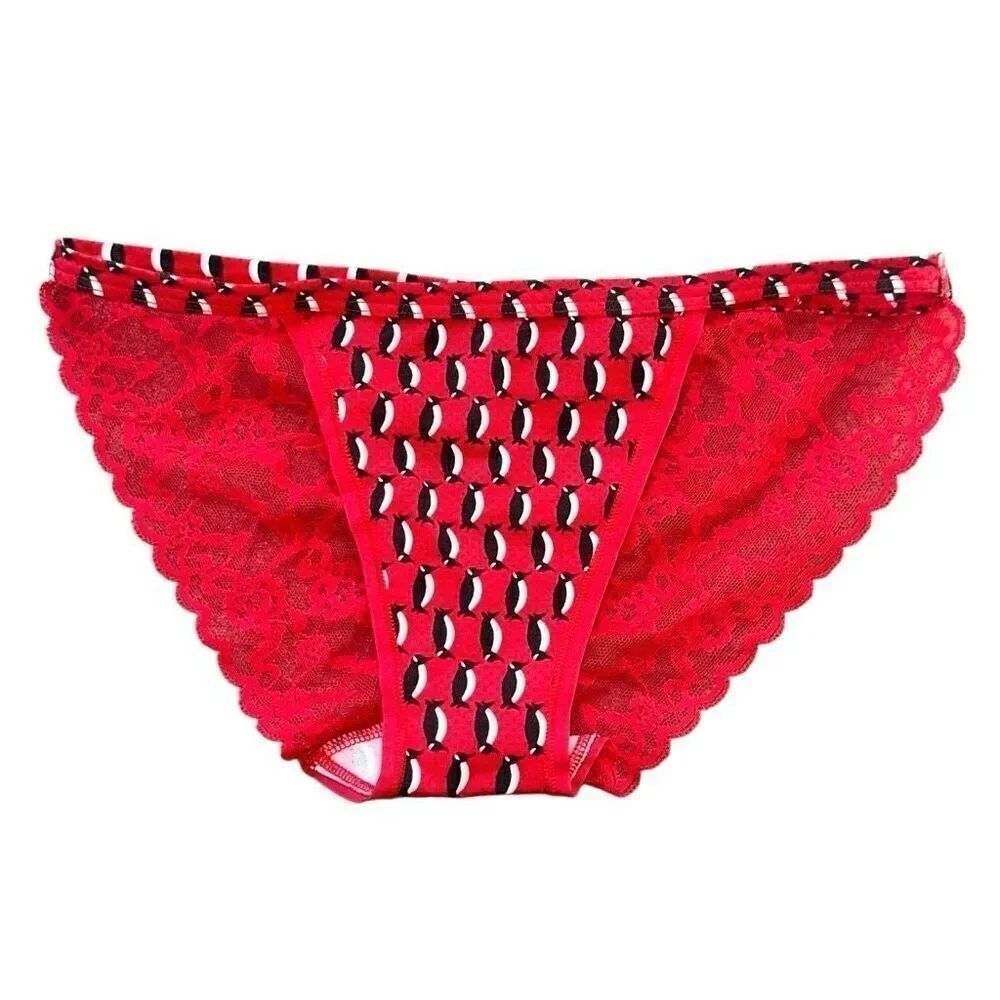 Victoria’s Secret 2014 penguin black and red lace Low rise cheeky sz M
